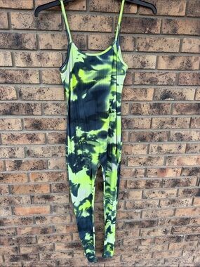 Neon Yellow & Black Tie-Dye womans One-Piece Jumpsuit
